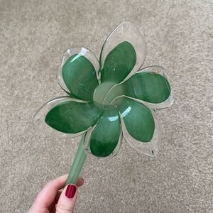 Vintage Art Glass Green Lily Long Stem Glass Flower 20 inches
